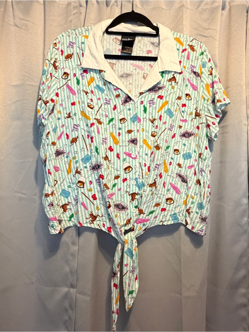 Vintage Style Harry Potter Honeydukes Cropped Tie Front Blouse